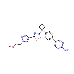 COCCn1cc(-c2nc(C3(c4ccc(-c5cnc(N)nc5)cc4)CCC3)no2)cn1 ZINC000149769975
