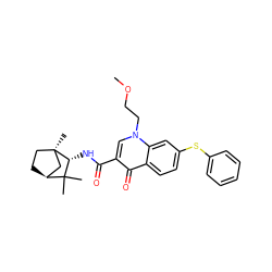 COCCn1cc(C(=O)N[C@@H]2C(C)(C)[C@H]3CC[C@]2(C)C3)c(=O)c2ccc(Sc3ccccc3)cc21 ZINC000095574720