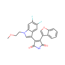 COCCn1cc(C2=C(c3coc4ccccc34)C(=O)NC2=O)c2cc(F)c(F)cc21 ZINC000096929144