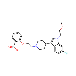 COCCn1cc(C2CCN(CCOc3ccccc3C(=O)O)CC2)c2ccc(F)cc21 ZINC000013586259