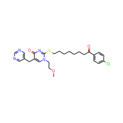 COCCn1cc(Cc2cncnc2)c(=O)nc1SCCCCCCCC(=O)c1ccc(Cl)cc1 ZINC000026572984