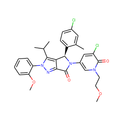 COCCn1cc(N2C(=O)c3nn(-c4ccccc4OC)c(C(C)C)c3[C@H]2c2ccc(Cl)cc2C)cc(Cl)c1=O ZINC000206091457