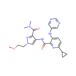 COCCn1cc(NC(=O)c2nc(C3CC3)ccc2Nc2cncnc2)c(C(=O)N(C)C)n1 ZINC000169701654