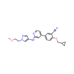 COCCn1cc(Nc2cc(-c3ccc(OCC4CC4)c(C#N)c3)ccn2)cn1 ZINC000146500746