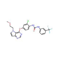 COCCn1ccc2ncnc(Oc3ccc(NC(=O)Nc4cccc(C(F)(F)F)c4)c(Cl)c3)c21 ZINC000064391044