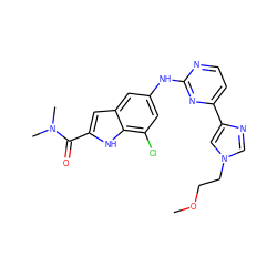 COCCn1cnc(-c2ccnc(Nc3cc(Cl)c4[nH]c(C(=O)N(C)C)cc4c3)n2)c1 ZINC000205652486