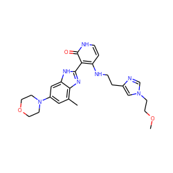 COCCn1cnc(CCNc2cc[nH]c(=O)c2-c2nc3c(C)cc(N4CCOCC4)cc3[nH]2)c1 ZINC000029040917