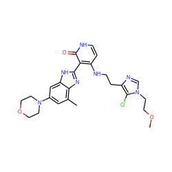 COCCn1cnc(CCNc2cc[nH]c(=O)c2-c2nc3c(C)cc(N4CCOCC4)cc3[nH]2)c1Cl ZINC000029040923