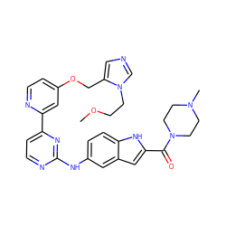 COCCn1cncc1COc1ccnc(-c2ccnc(Nc3ccc4[nH]c(C(=O)N5CCN(C)CC5)cc4c3)n2)c1 ZINC000144232378