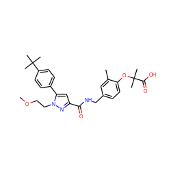 COCCn1nc(C(=O)NCc2ccc(OC(C)(C)C(=O)O)c(C)c2)cc1-c1ccc(C(C)(C)C)cc1 ZINC000040866358