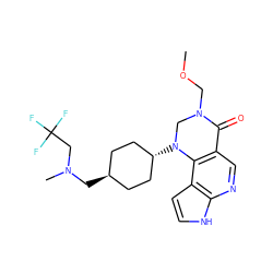 COCN1CN([C@H]2CC[C@H](CN(C)CC(F)(F)F)CC2)c2c(cnc3[nH]ccc23)C1=O ZINC001772611176