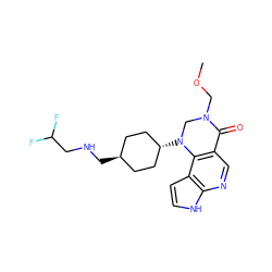 COCN1CN([C@H]2CC[C@H](CNCC(F)F)CC2)c2c(cnc3[nH]ccc23)C1=O ZINC001772625766