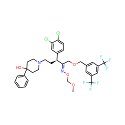 COCO/N=C(\COCc1cc(C(F)(F)F)cc(C(F)(F)F)c1)[C@@H](CCN1CCC(O)(c2ccccc2)CC1)c1ccc(Cl)c(Cl)c1 ZINC000027980159