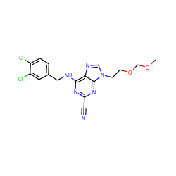 COCOCCn1cnc2c(NCc3ccc(Cl)c(Cl)c3)nc(C#N)nc21 ZINC000028965087