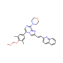 COCOc1c(C)cc(-c2cnc(N3CCOCC3)c3nc(/C=C/c4ccc5ccccc5n4)cn23)cc1C ZINC001772627157