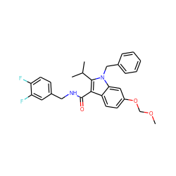 COCOc1ccc2c(C(=O)NCc3ccc(F)c(F)c3)c(C(C)C)n(Cc3ccccc3)c2c1 ZINC000096172090