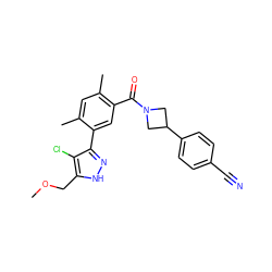 COCc1[nH]nc(-c2cc(C(=O)N3CC(c4ccc(C#N)cc4)C3)c(C)cc2C)c1Cl ZINC000219062373