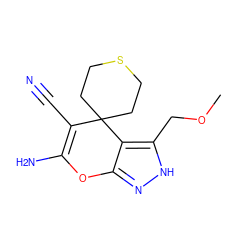 COCc1[nH]nc2c1C1(CCSCC1)C(C#N)=C(N)O2 ZINC000019852405