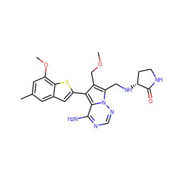 COCc1c(-c2cc3cc(C)cc(OC)c3s2)c2c(N)ncnn2c1CN[C@@H]1CCNC1=O ZINC000207338268