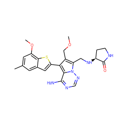 COCc1c(-c2cc3cc(C)cc(OC)c3s2)c2c(N)ncnn2c1CN[C@H]1CCNC1=O ZINC000217872520