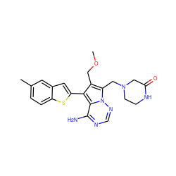 COCc1c(-c2cc3cc(C)ccc3s2)c2c(N)ncnn2c1CN1CCNC(=O)C1 ZINC000217845802