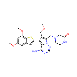 COCc1c(-c2cc3cc(OC)cc(OC)c3s2)c2c(N)ncnn2c1CN1CCNC(=O)C1 ZINC000218058784