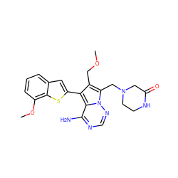 COCc1c(-c2cc3cccc(OC)c3s2)c2c(N)ncnn2c1CN1CCNC(=O)C1 ZINC000217794214