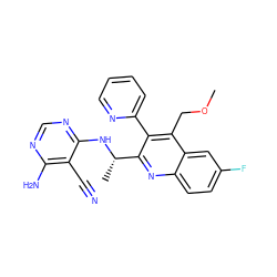 COCc1c(-c2ccccn2)c([C@H](C)Nc2ncnc(N)c2C#N)nc2ccc(F)cc12 ZINC000299868522