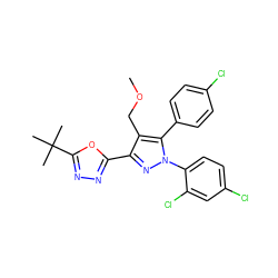 COCc1c(-c2nnc(C(C)(C)C)o2)nn(-c2ccc(Cl)cc2Cl)c1-c1ccc(Cl)cc1 ZINC000040413620