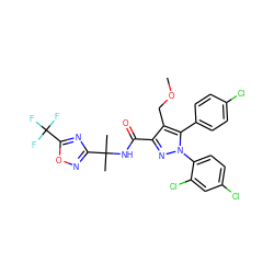 COCc1c(C(=O)NC(C)(C)c2noc(C(F)(F)F)n2)nn(-c2ccc(Cl)cc2Cl)c1-c1ccc(Cl)cc1 ZINC000072112500