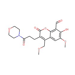 COCc1c(CCC(=O)N2CCOCC2)c(=O)oc2c(C=O)c(O)c(OC)cc12 ZINC000220420692