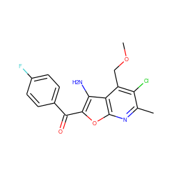 COCc1c(Cl)c(C)nc2oc(C(=O)c3ccc(F)cc3)c(N)c12 ZINC000071294924