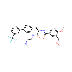 COCc1cc(C(=O)N[C@H](Cc2ccc(-c3cccc(C(F)(F)F)c3)cc2)C(=O)NCCN(C)C)ccc1OC ZINC000299822429