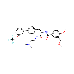 COCc1cc(C(=O)N[C@H](Cc2ccc(-c3cccc(OC(F)(F)F)c3)cc2)C(=O)NCCN(C)C)ccc1OC ZINC000299841319