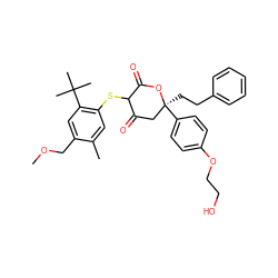 COCc1cc(C(C)(C)C)c(SC2C(=O)C[C@](CCc3ccccc3)(c3ccc(OCCO)cc3)OC2=O)cc1C ZINC000027199498