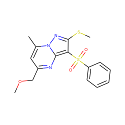 COCc1cc(C)n2nc(SC)c(S(=O)(=O)c3ccccc3)c2n1 ZINC000066066123