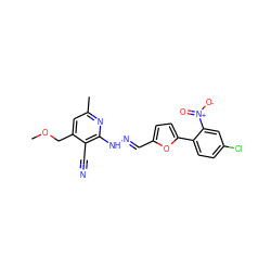 COCc1cc(C)nc(N/N=C/c2ccc(-c3ccc(Cl)cc3[N+](=O)[O-])o2)c1C#N ZINC000013571742