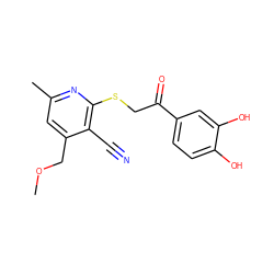 COCc1cc(C)nc(SCC(=O)c2ccc(O)c(O)c2)c1C#N ZINC000000085612