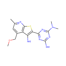 COCc1cc(C)nc2sc(-c3nc(N)nc(N(C)C)n3)c(N)c12 ZINC000000109037