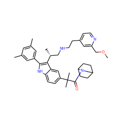 COCc1cc(CCNC[C@@H](C)c2c(-c3cc(C)cc(C)c3)[nH]c3ccc(C(C)(C)C(=O)N4CC5CCC4CC5)cc23)ccn1 ZINC000026493619