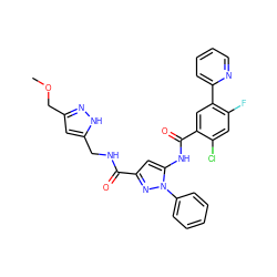 COCc1cc(CNC(=O)c2cc(NC(=O)c3cc(-c4ccccn4)c(F)cc3Cl)n(-c3ccccc3)n2)[nH]n1 ZINC001772642242