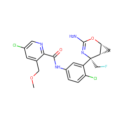 COCc1cc(Cl)cnc1C(=O)Nc1ccc(Cl)c([C@@]2(CF)N=C(N)O[C@@H]3C[C@@H]32)c1 ZINC000226080848