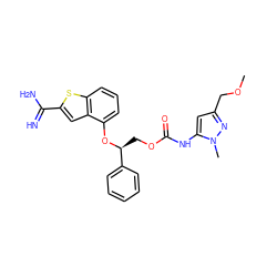 COCc1cc(NC(=O)OC[C@H](Oc2cccc3sc(C(=N)N)cc23)c2ccccc2)n(C)n1 ZINC000045369179