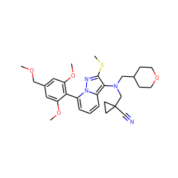 COCc1cc(OC)c(-c2cccc3c(N(CC4CCOCC4)CC4(C#N)CC4)c(SC)nn23)c(OC)c1 ZINC000084740505