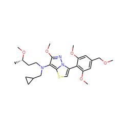 COCc1cc(OC)c(-c2csc3c(N(CC[C@H](C)OC)CC4CC4)c(OC)nn23)c(OC)c1 ZINC000096172581