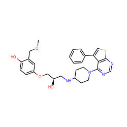 COCc1cc(OC[C@H](O)CNC2CCN(c3ncnc4scc(-c5ccccc5)c34)CC2)ccc1O ZINC000043197313