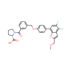 COCc1cc2c(F)c(F)cc(-c3ccc(OCc4cccc(C(=O)N5CCC[C@H]5C(=O)O)c4)cc3)c2o1 ZINC000205636332