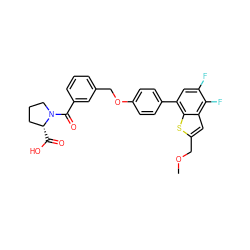 COCc1cc2c(F)c(F)cc(-c3ccc(OCc4cccc(C(=O)N5CCC[C@H]5C(=O)O)c4)cc3)c2s1 ZINC000205636363