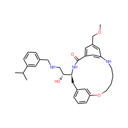 COCc1cc2cc(c1)C(=O)N[C@H]([C@H](O)CNCc1cccc(C(C)C)c1)Cc1cccc(c1)OCCCCN2 ZINC000049756859