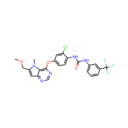 COCc1cc2ncnc(Oc3ccc(NC(=O)Nc4cccc(C(F)(F)F)c4)c(Cl)c3)c2n1C ZINC000064426614